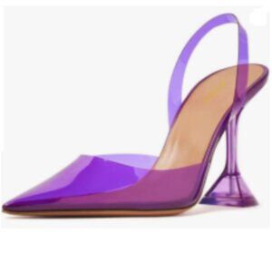 YDN Purple Transparent Slingback Slip On Wineglass High Heels Pointed Toe Pumps